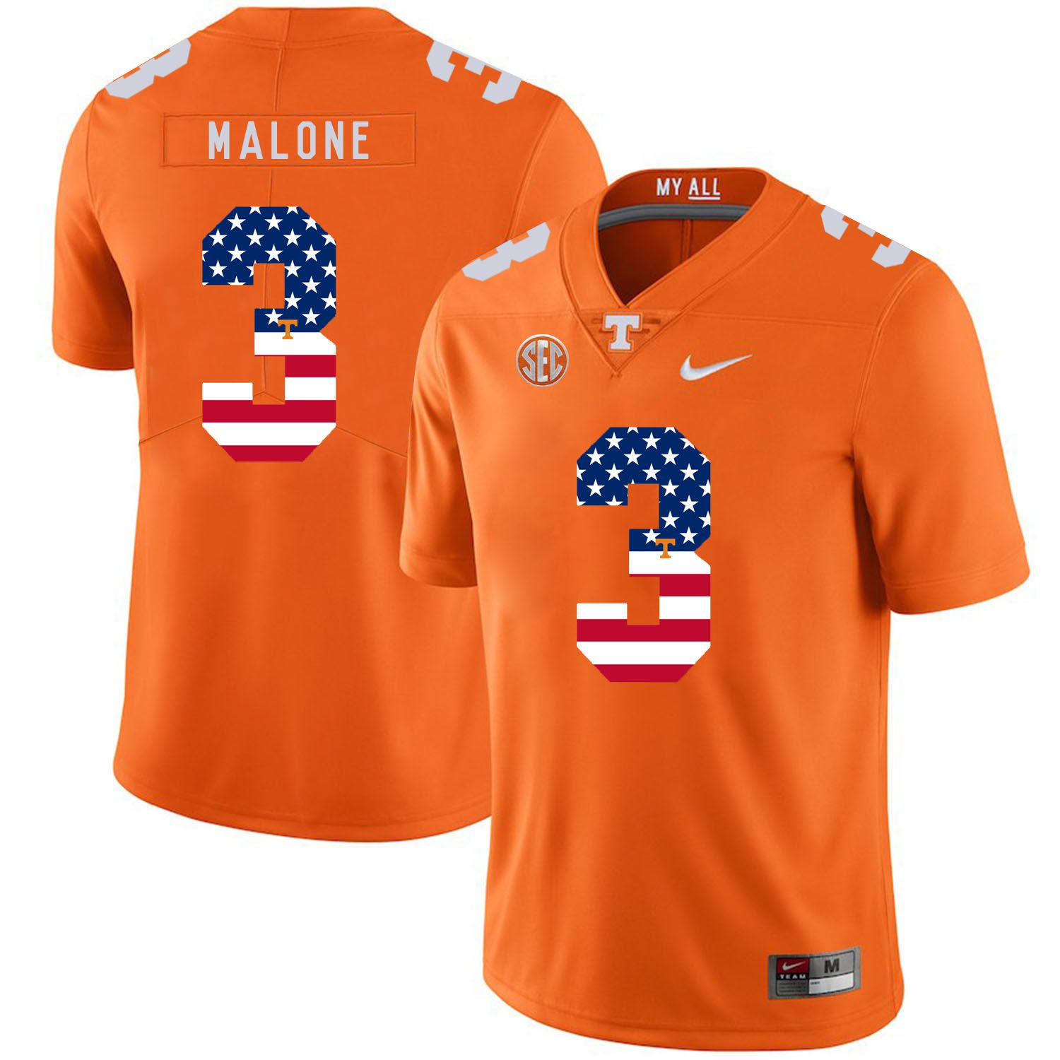 Men Tennessee Volunteers #3 Malone Orange Flag Customized NCAA Jerseys->customized ncaa jersey->Custom Jersey